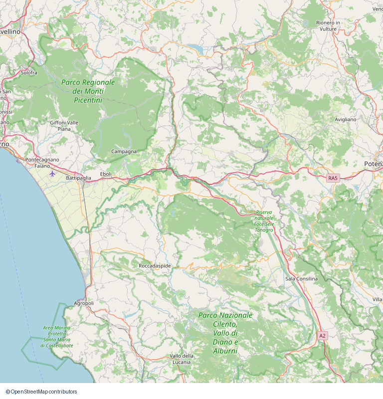 Mappa statica della zona di Altavilla Silentina e del territorio circostante in provincia di Salerno.